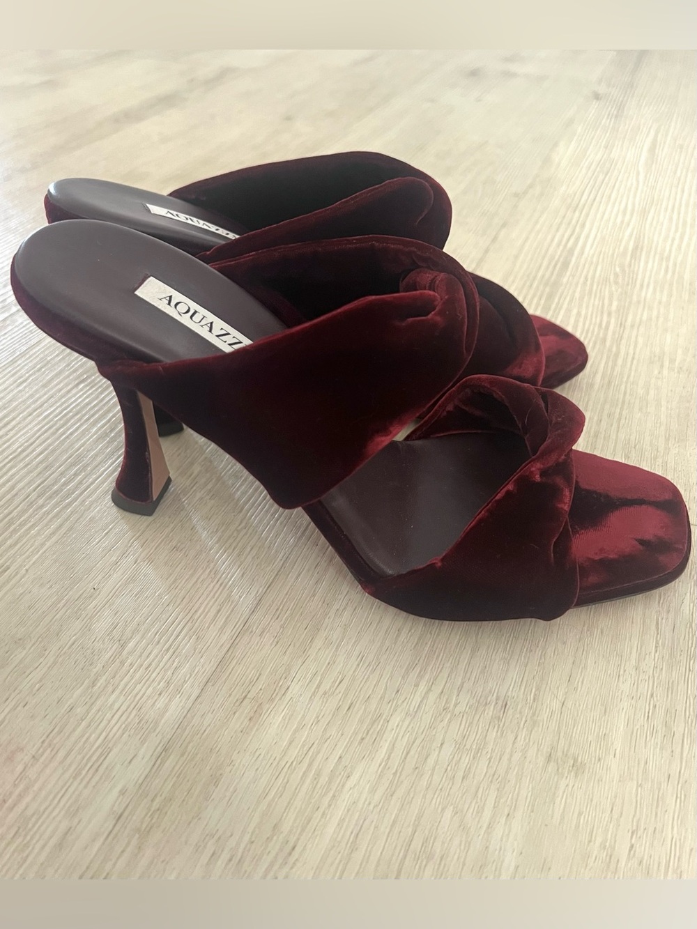 Aquazzura Twist 75 Velvet 2-Band Slide 3.7” Heels Merlot Size 41/11 Exc cond - Picture 5 of 13